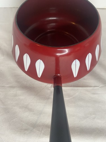 MCM Vintage Catherineholm Schweden rot mit weißem Lotus Emaillegeschirr nur Fonduetopf - Bild 4 von 7