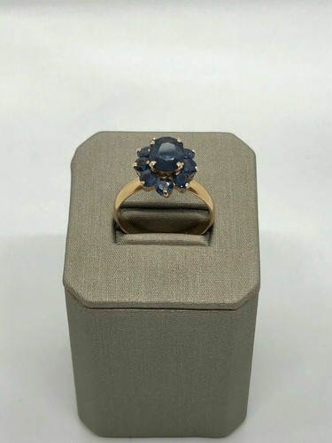14k Solid Yellow Gold Plated Natural Blue Sapphire Gemstone Ring Ladies Ring - Bild 3 von 4