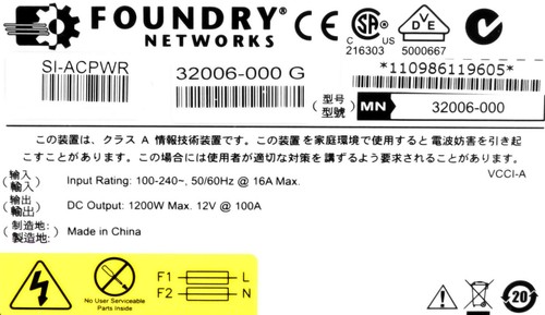 Server Power Supply Foundry Networks SI-ACPWR 1200WATT 32006-000 G Hot-Swap - Picture 3 of 3
