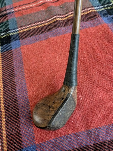 TimewarpGolf- Scarce Tenon Neck hickory golf club Driver. leather face.