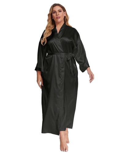 Women's Plus Size Long Satin Robes Plus Size Long Silk Robes Kimonos Sleepwea... - Picture 3 of 6