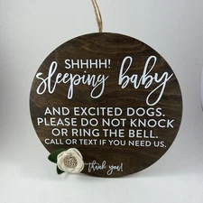 Sleeping Baby And Excited Dogs Please Do Not Knock Wood Door Signs 10 Inch