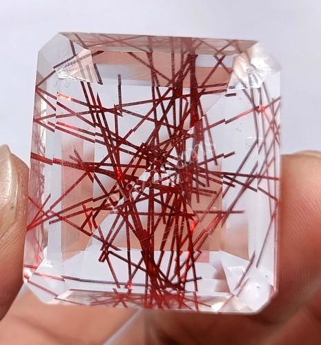 129.25 CT Emerald Cut Red Rutilated Quartz Certified Transparent Loose Gems 5MRD - Picture 7 of 11