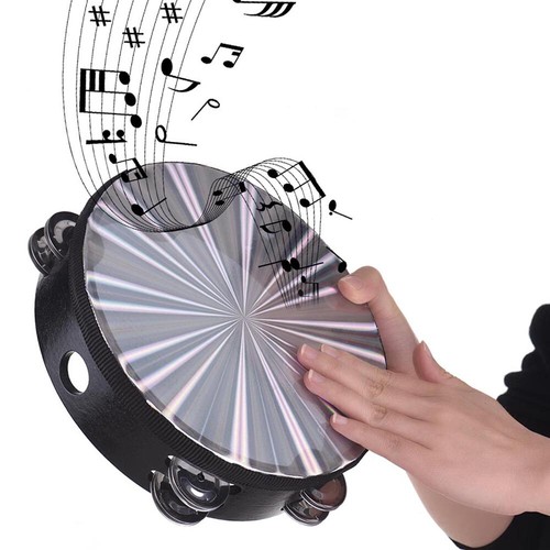 10PCS 8" Radiant Tambourine Wood Hand Held Tamborine Drum W/ Double Row Jingles - Picture 2 of 9