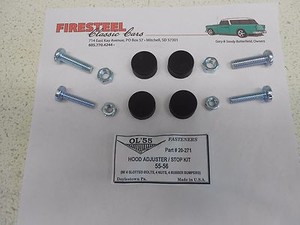1955-1956-Chevy-Chevrolet-20-271-Adjustable-HOOD-STOPS-amp-BUMPER-KIT-New