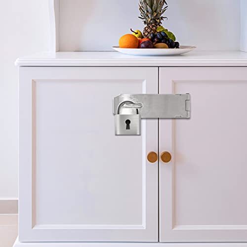 2 Pezzi Serratura per Cancello in Acciaio Inox Hasp, Chiusura per Pacco di Sicurezza Hasp Lock Set Porta - Foto 6 di 7