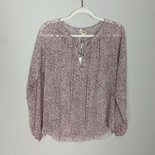 L'Agence Long Sleeve Lace Up Blouse Shirt Womens XS Pink Sandalwood Poly Crinkle