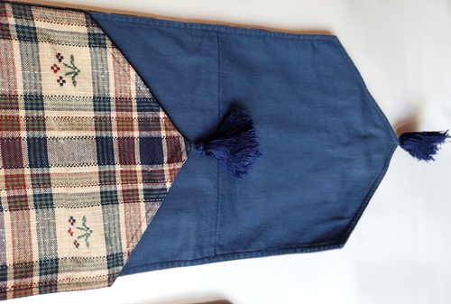 2 Rustic Country Plaid Checked Tasseled Table Runners w/Flowers~Dark Blue - Picture 7 of 24