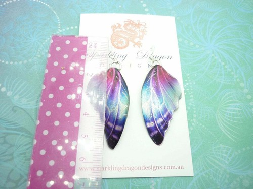Misty Pink, Blue & Purple Butterfly Earrings - Enchanting Fantasy Jewelry - Picture 3 of 5