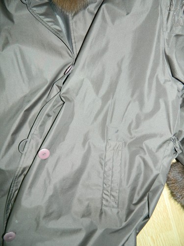 RAIN COAT DYED BROWN FOX FUR COLLAR CUFFS FULL LENGTH 44'' Sz.L n.E37 - Picture 4 of 5