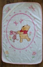 Winnie the Pooh Piglet Butterflies Flowers Thick Plush Baby Blanket Pink Trim