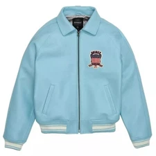 Avirex Men's Glacier Blue American Flight Icon Jacket Cowhide Leather Jacket