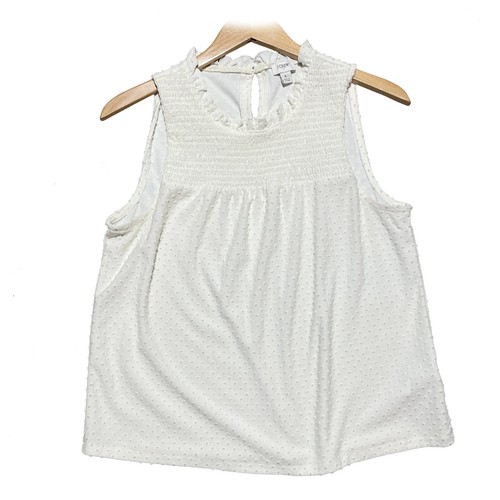 J.Crew Clip Dot Tank Top Women's Sz L Sleeveless Keyhole Button Back Off White