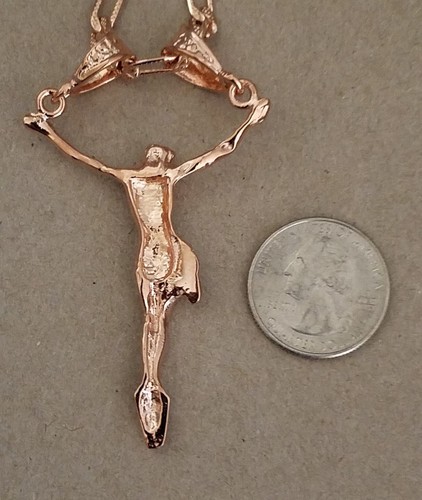 Set Damen große rosévergoldete 20 Zoll 4 mm breite Figarokette & Jesus Charm - Bild 3 von 4