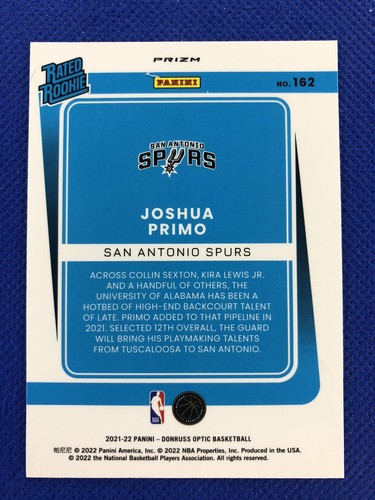 2021-22 #162 Joshua Primo Donruss clasificación óptica novato Silver Pulsar Prizm - Imagen 2 de 2