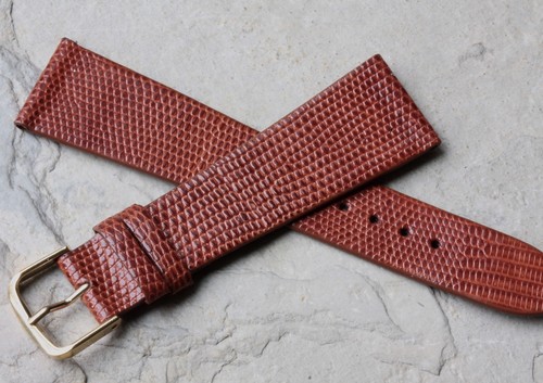 Cognac color Genuine Lizard 22mm vintage watch band Made in USA NOS 1960s/70s - Picture 1 of 4