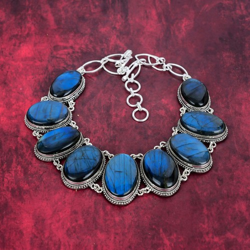 AAA+ Labradorite Gemstone Handmade 925 Sterling Silver Healing Jewelry Necklace - Picture 4 of 6