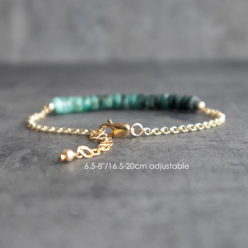 Natural Emerald Bracelet in Sterling Silver & Rose Gold, Gemstone Jewelry, May - Picture 3 of 4