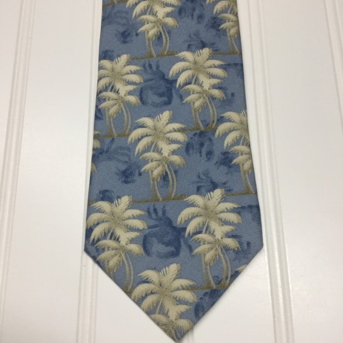 Floral Hawaiian Silk Tie Palm Trees Blue Ivory Caribbean Resort Collection - Picture 2 of 6