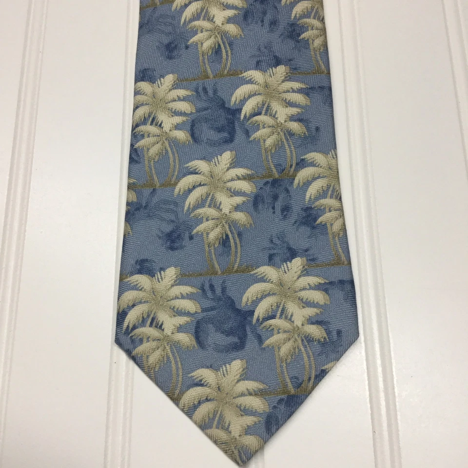 Corbata Floral Hawaiana Seda Palmeras Azul Marfil Caribbean Resort Collection Foto 2 de 4