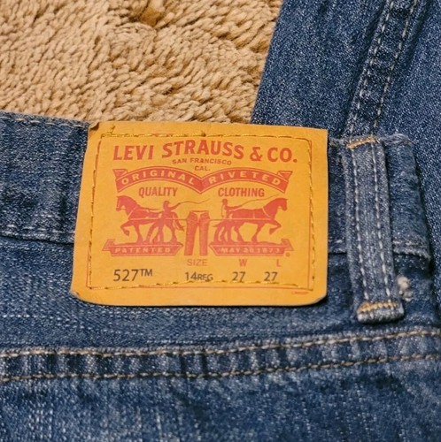 Levi's 527 Jeans Sz 14 Reg 27x27 Dark Blue Bootcut Button Zip Boot Cut Boys? - Picture 7 of 10