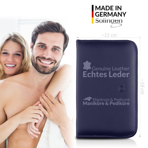 Solingen Mega Maniküre Set Herren und Damen 12 teilig in Echt-Leder Etui blau - Bild 2 von 6