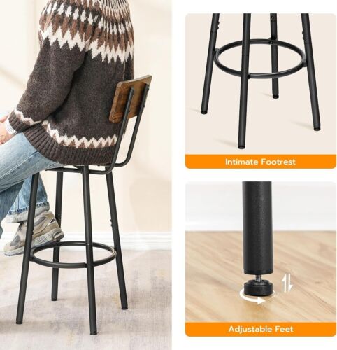 Set of 2 Bar Stools with Footrest and Back,25.2" Bar Chairs for Kitchen Island - Picture 9 of 9