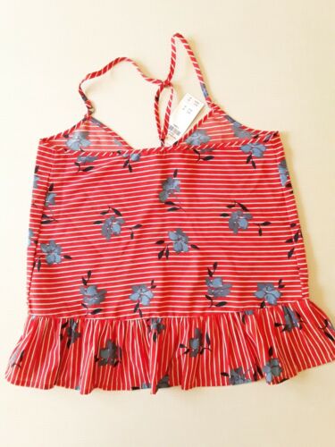 NUEVO CON ETIQUETAS Blusa Abercrombie & Fitch Floral Cami Peplum Roja Espalda Corredora Fluida - Imagen 4 de 8