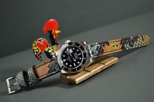 PULSERA DE RELOJ 22 20 18 MM NEGRA FANTASIA 1 AUTÉNTICA PYTHON MA STRAP HANDMADE - Imagen 2 de 12