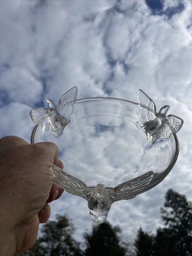 Mid Century Modern Glass Pedestal Bowl Candy Dish Angel Wing Gold Tip ❤️blt10m4 - Picture 6 of 9