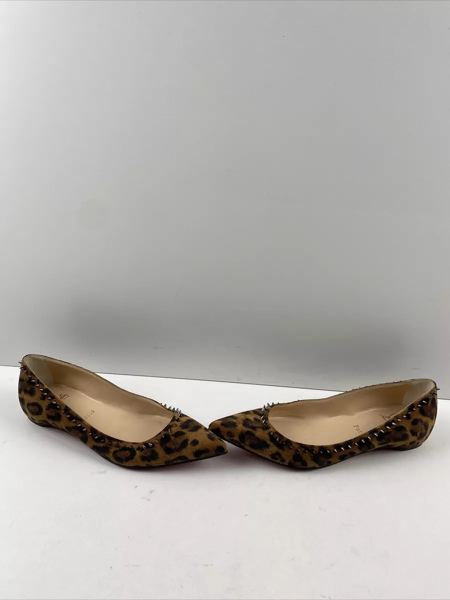 Louboutin Hall Spiked Leopard Print Suede Pointed Toe Flats Women's 37 | eBay