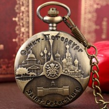 Bronze St. Petersburg Design Men Women Quartz Pocket Watch Necklace Chain Gift