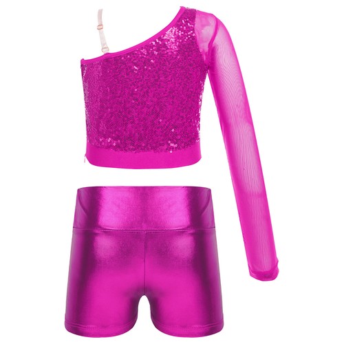 Girls Outfit Sparkly Clothes Set 2pcs Costume Sheer Crop Top Competition Tops - Picture 24 of 38