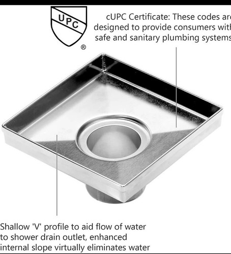 4" x 4" Stainless Steel Square Shower Drain with Square Pattern Drain Cover - Picture 10 of 17