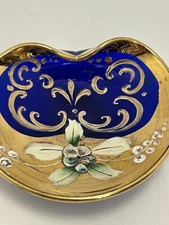 Vintage Murano Cobalt Open Salt Dip Cellar 24 K Gold Trim Beautiful
