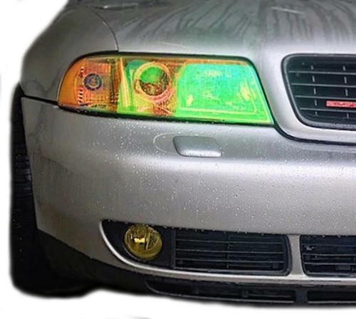 Gelbe Auto Nebelscheinwerfer Folie Hologramm Oilslick Autofolie Nebler Folieren - Afbeelding 2 van 3