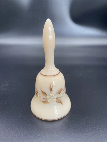 Vtg. Westmoreland almond milk glass hand painted bell /coralline texture signed