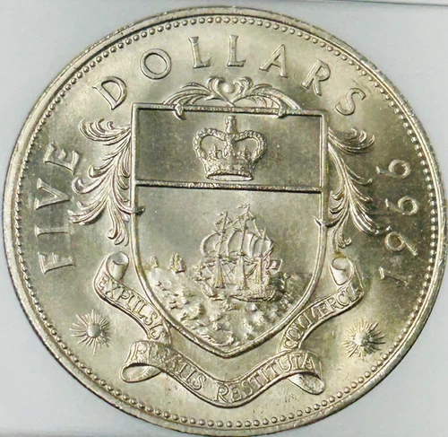 1966 Bahamas Silver 5 Dollars NGC MS63 NGC Pop 3 Only 24 Higher 100k Mintage