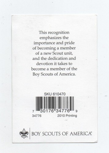 BSA New Unit Founding Member Certificate Card (Issued 2010), White Card Stock - Picture 2 of 2