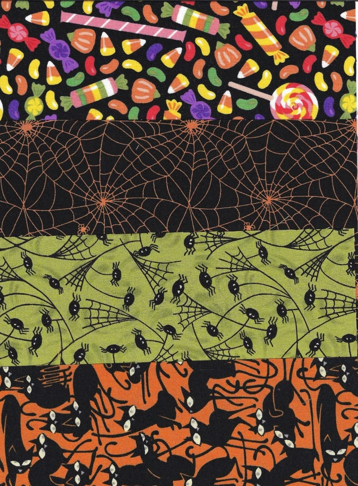 Halloween Fabric, Set of 12 Fat 1/8s, Cats, Dots, Orange, Black, Green Purple - Image 2 of 4