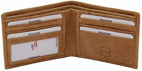 StarHide Brown Denim Leather Slim Men's Wallet RFID Blocking 2 Fold Gift Boxed - Image 4 of 4