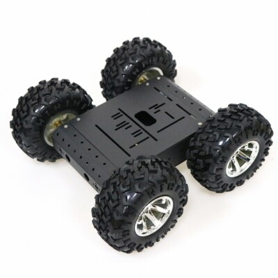 4WD Smart Robot Car Chassis Kit Aluminum Alloy Black Wheels +12V Motors