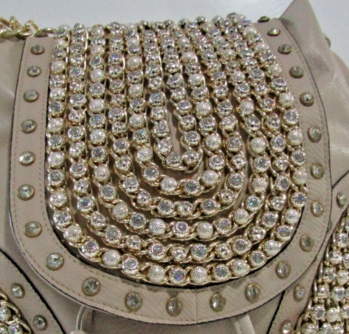 RIVER ISLAND EMBELLISHED BACKPACK BAG NUDE GOLD CHAIN SHOULDER STRAP NEW TAGS - Picture 3 of 10