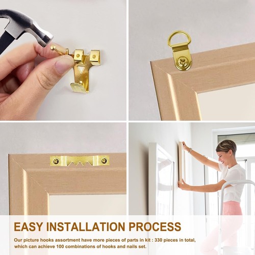 330Pcs Picture Hangers, Picture Hanging Kit, Picture Hanging Hooks Holds 10-75Lb - Picture 3 of 8