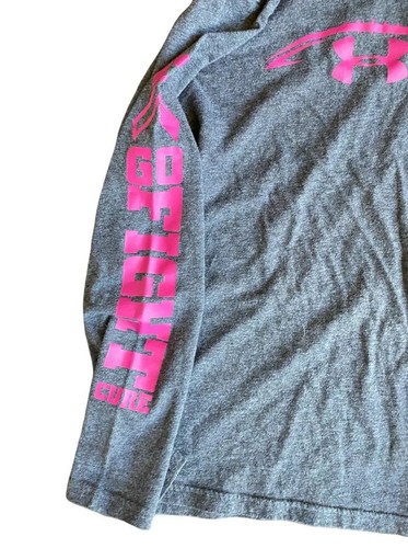 Under Armour Breast Cancer Long Sleeve Tee Shirt Girls Large 10 Pink Gray Komen - Picture 2 of 3