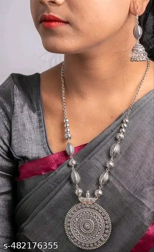 Indian Jewelry Silver Oxidized Choker Necklace Earrings Afghani Bollywood Set - Picture 2 of 2