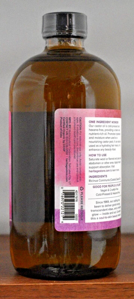 Heritage Store органическое касторовое масло 16 жидких унций (473 мл) питательное лечебное стекло - Изображение 3 из 3