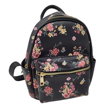 Like Dreams LD black Pink floral Vinyl adjustable zip Fashion mini back pack