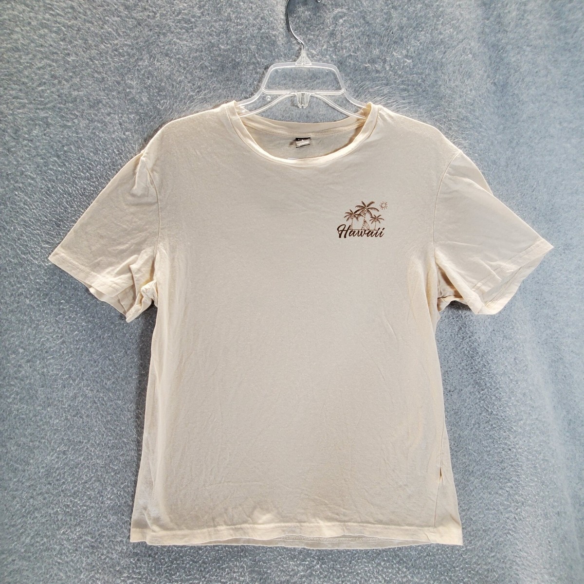 SheIn Women Top T-Shirt Large Beige Hawaii Positive Vibes
