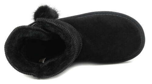 Kids Boys Girls Snow Boots Genuine Sheepskin Fur Lined Winter Warm Mid Calf Boot - Picture 33 of 69